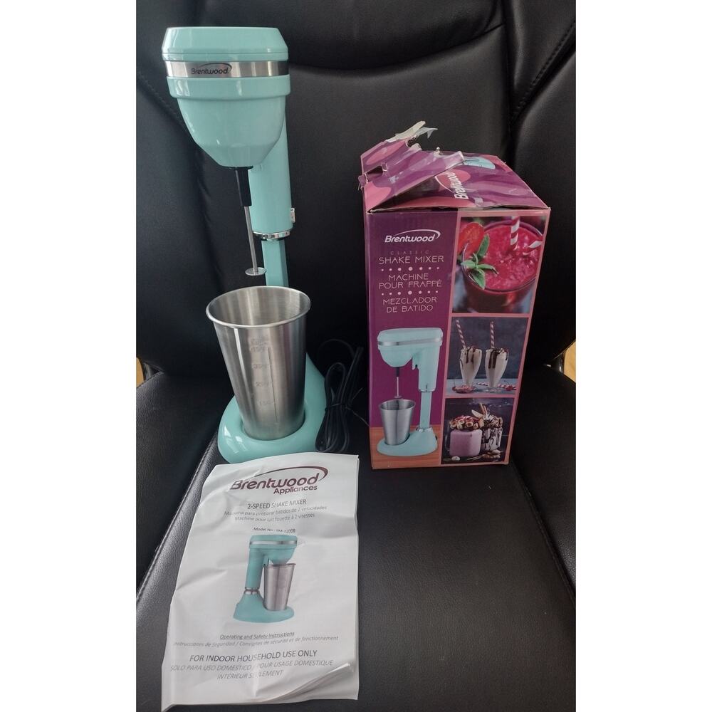 Brentwood Turquoise Single Spindle Milkshake Maker Mixer Open Box